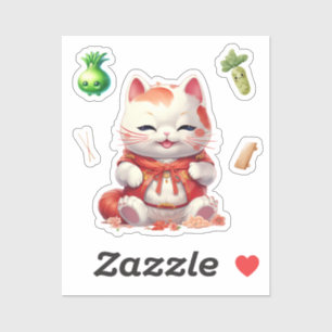 Maneki Neko Orange, Fortune Cat Stickers Aufkleber