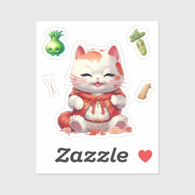 Maneki Neko Orange, Fortune Cat Stickers Aufkleber (Blatt)