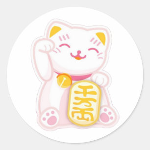 Maneki neko pink runder aufkleber