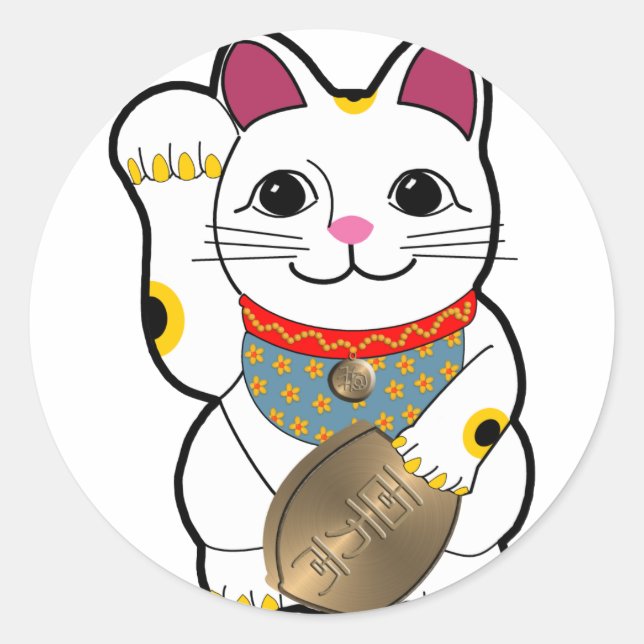 Maneki Neko Runder Aufkleber (Vorderseite)