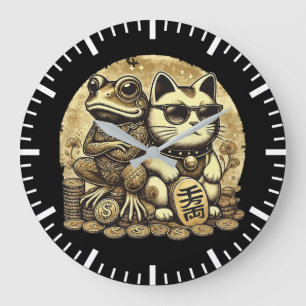 Maneki Neko und Jin Chan - Glück und Wohlstand Große Wanduhr