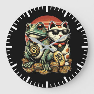 Maneki Neko und Jin Chan - Glück und Wohlstand Große Wanduhr