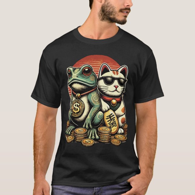 Maneki Neko und Jin Chan - Glück und Wohlstand T-Shirt (Vorderseite)