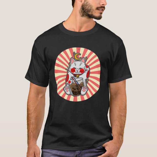 Maneki Neko Waving Japan Feng Shui Bubble Drink  1 T-Shirt (Vorderseite)