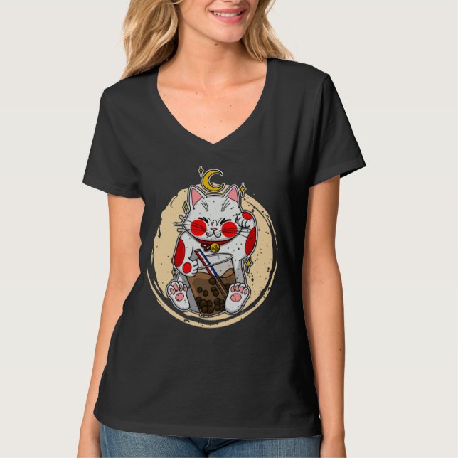 Maneki Neko Waving Japan Feng Shui Bubble Drink  9 T-Shirt (Vorderseite)
