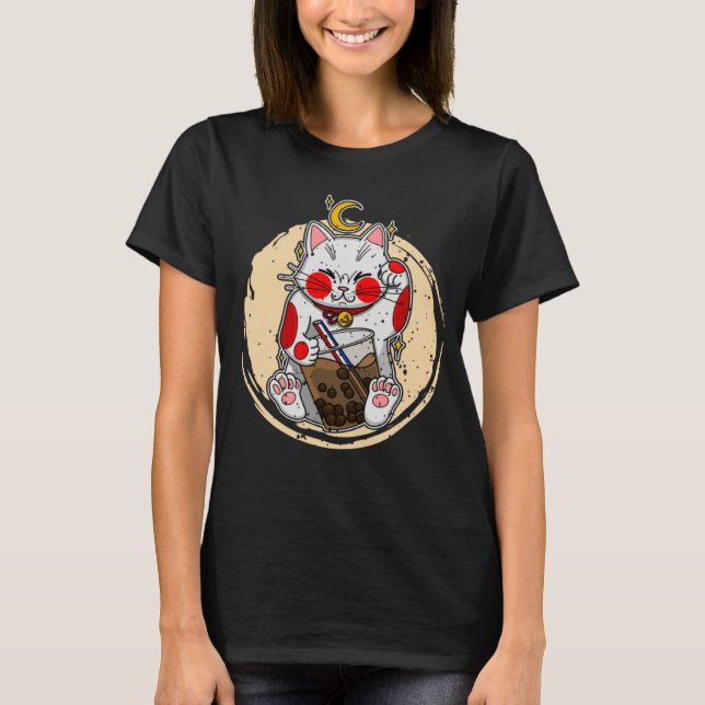 Maneki Neko Waving Japan Feng Shui Bubble Drink  9 T-Shirt (Vorderseite)