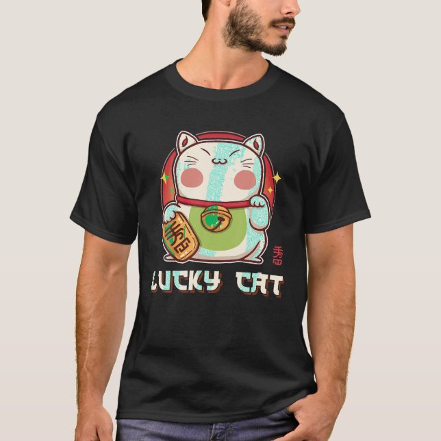 Maneki Neko Waving Lucky Cat Feline Lucky Kawaii A T-Shirt (Vorderseite)