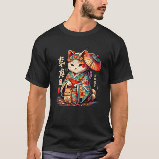 Manekineko Geisha Higasa Geisha Umbrella Yukata Ki T-Shirt