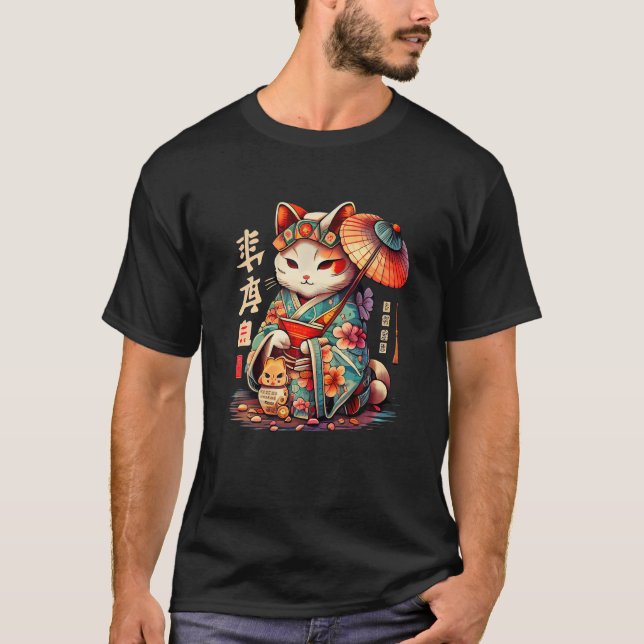Manekineko Geisha Higasa Geisha Umbrella Yukata Ki T-Shirt (Vorderseite)