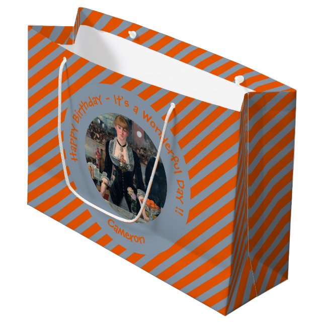 Manet Bar at the Folies-Bergère Party Collection Große Geschenktüte (Vorderseite Schrägansicht)