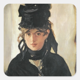 Manet   Berthe Morisot mit einem Blumenstrauß der Quadratischer Aufkleber