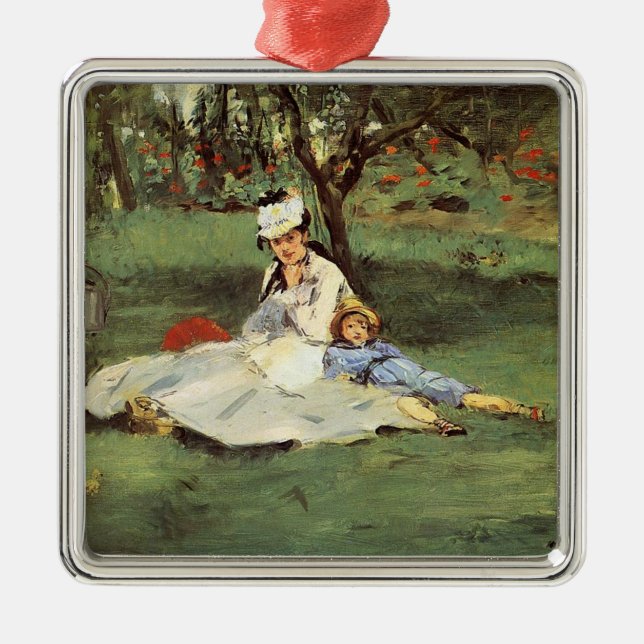 Manet Impressionist French Family Garden Malerei Ornament Aus Metall (Vorne)