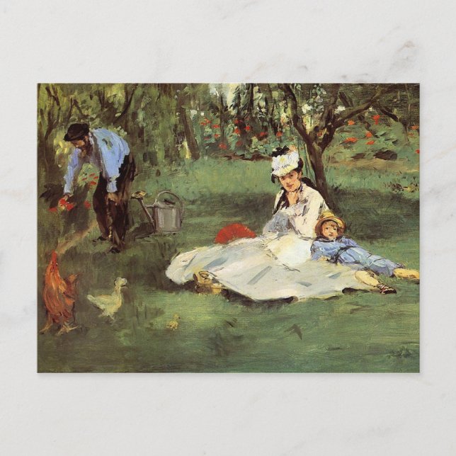 Manet Impressionist French Family Garden Malerei Postkarte (Vorderseite)