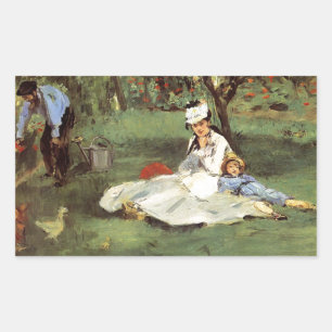 Manet Impressionist French Family Garden Malerei Rechteckiger Aufkleber