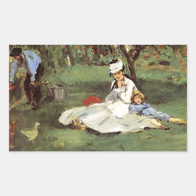 Manet Impressionist French Family Garden Malerei Rechteckiger Aufkleber (Vorderseite)
