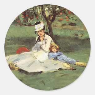 Manet Impressionist French Family Garden Malerei Runder Aufkleber