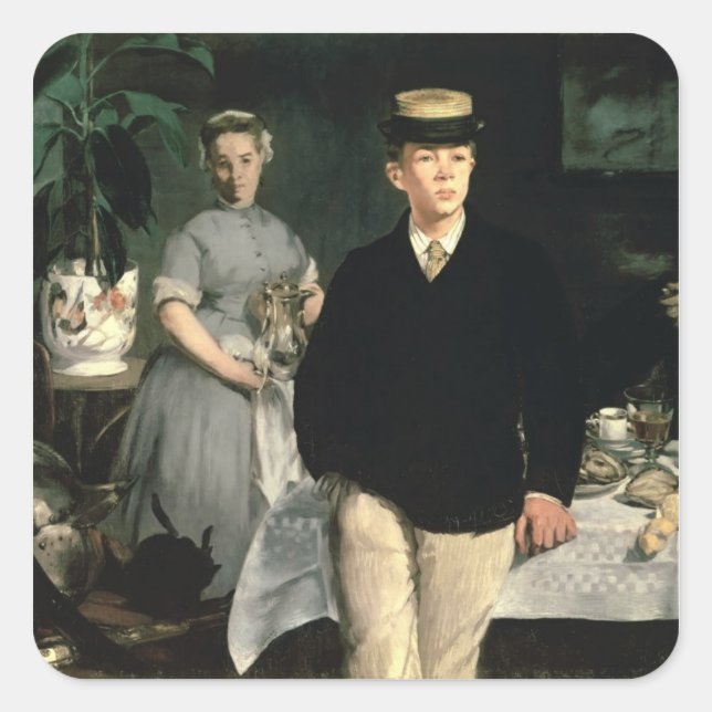 Manet | Mittagessen im Studio, 1868 Quadratischer Aufkleber (Vorderseite)