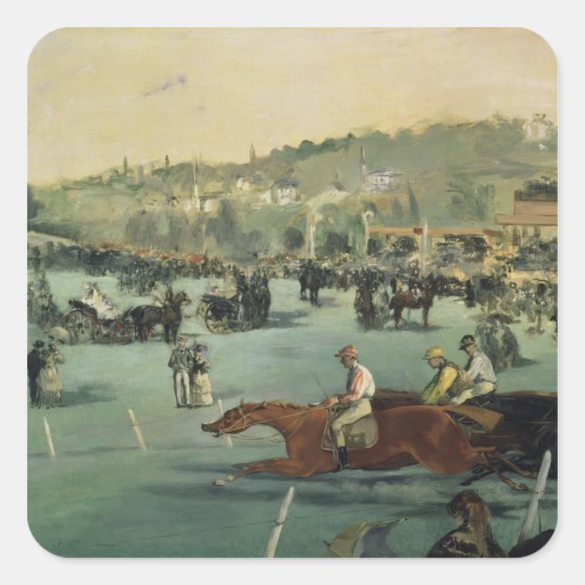 Manet | Pferderennen, 1872 Quadratischer Aufkleber (Vorderseite)