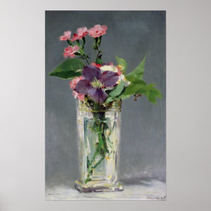 Manet   Pinks und Clematis in einer Kristallvase,  Poster