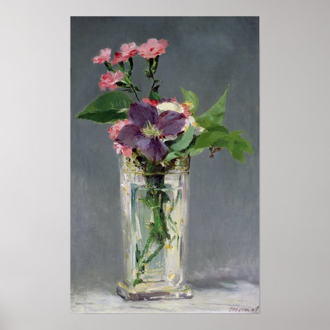 Manet | Pinks und Clematis in einer Kristallvase,  Poster (Vorne)