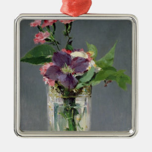 Manet   Rosa und Clematis in einem KristallVase, Silbernes Ornament