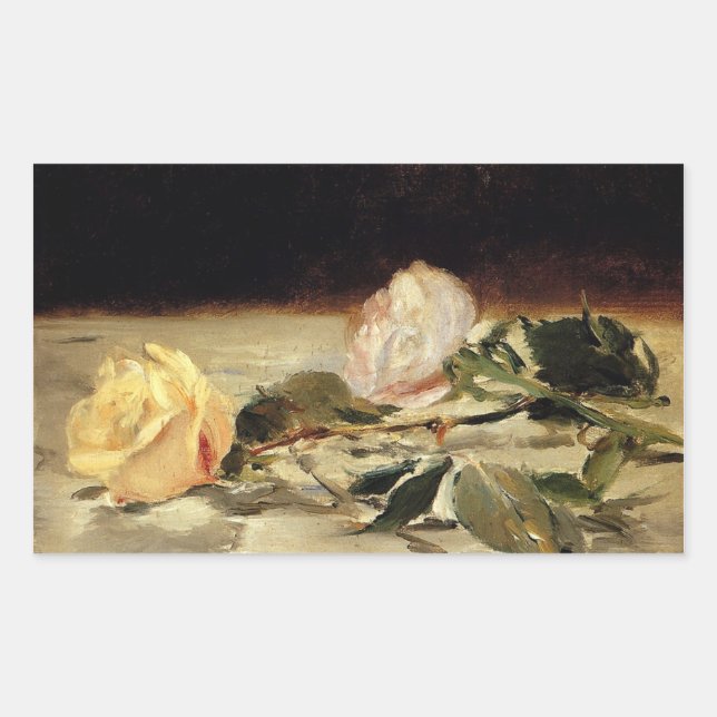 Manet: Zwei Rose auf einem Kunstwerk Rechteckiger Aufkleber (Vorderseite)