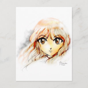 Manga Anime Girl Sketch große Augen Kawaii niedlic Postkarte