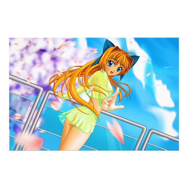 Manga Anime Niedlich Girl in See Through Green Ski Fotodruck (Vorne)
