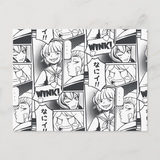 Manga-Comic-Cartoon-Buch-Muster-Geschenk-Cute-Somm Postkarte (Vorderseite)