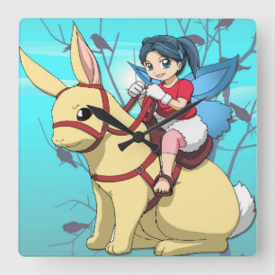 Manga Fee, Kaninchen und Reiter Quadratische Wanduhr