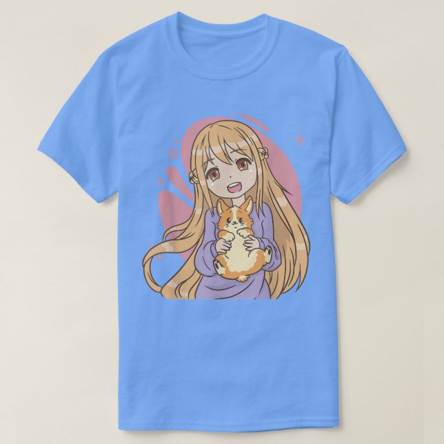 Manga Girl mit Comic Guinea Schwein in Hand für Ha T-Shirt (Design vorne)