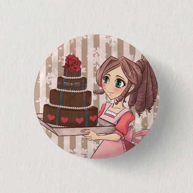Manga girl with chocolate cake - button (Vorderseite)