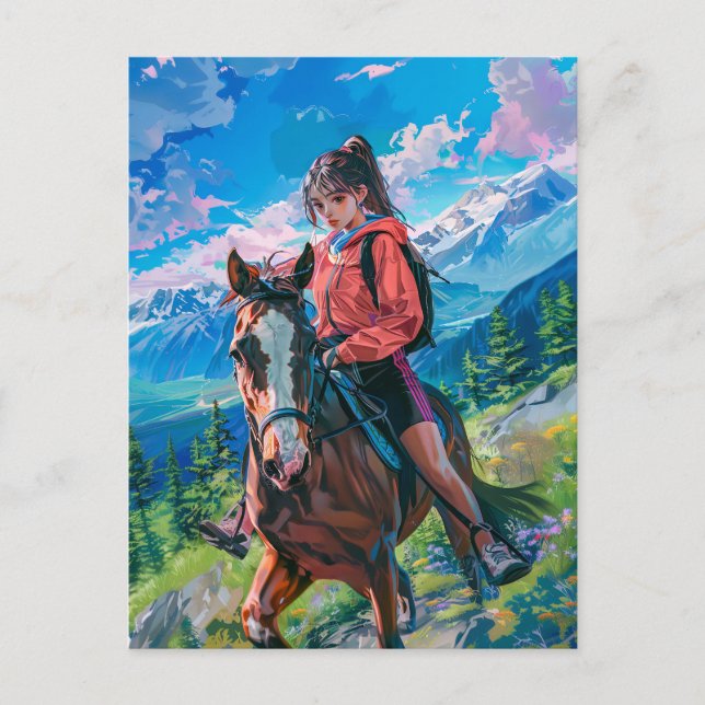 Manga Horseback Abenteuer in den Alpen Postkarte (Vorderseite)