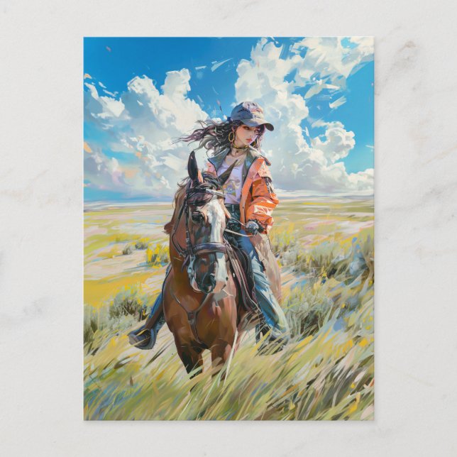 Manga Horseback Abenteuer in den Alpen Postkarte (Vorderseite)