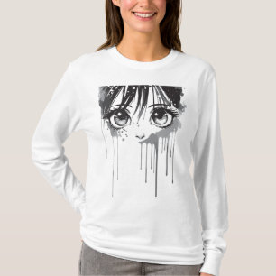 Manga-Mädchen mit farbgetränktem Blick T-Shirt