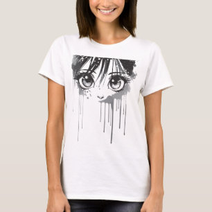 Manga-Mädchen mit farbgetränktem Blick T-Shirt