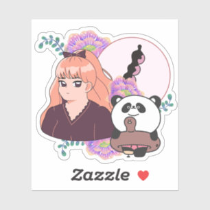 Manga Mädchen und Panda mit Beinprothese Aufkleber