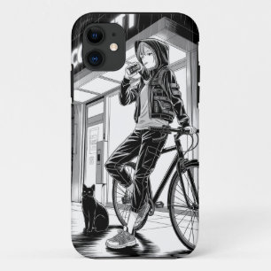 Manga-Monochrom-Illustration - Cyberpunk-Mädchen Case-Mate iPhone Hülle