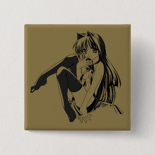Manga, Neko Catgirl Furry Kawaii Loli Button