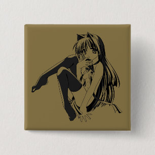 Manga, Neko Catgirl Furry Kawaii Loli  Button