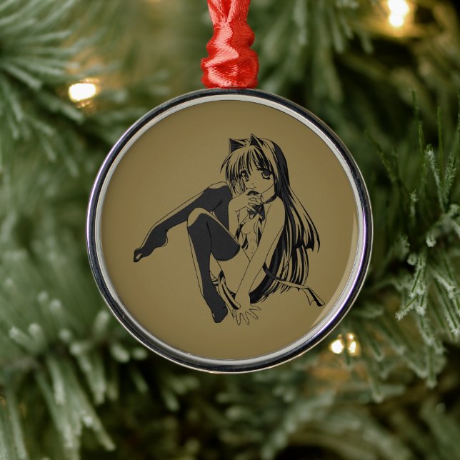 Manga, Neko Catgirl Furry Kawaii Loli Ornament Aus Metall (Baum)