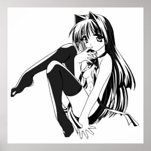 Manga Neko Catgirl Pinup girl "LooentlyBasedOn" Poster