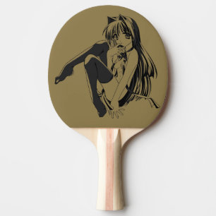 Manga, Neko Katzenmädchen Furry Kawaii Loli Tischtennis Schläger