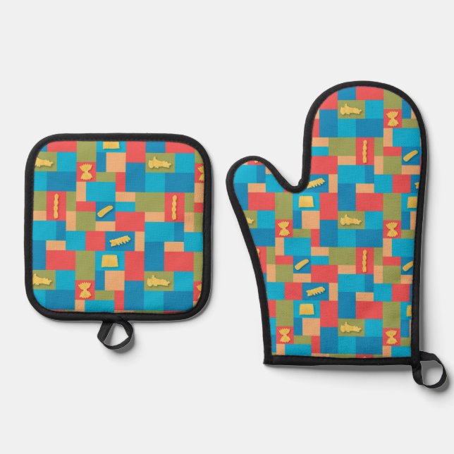 Mangia Moderna Ofenhandschuh & Topflappen-Set (Vorderseite)