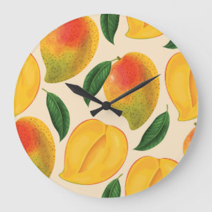 Mango Frucht Nahtloses Muster Große Wanduhr
