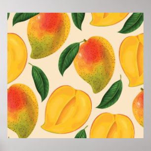 Mango Frucht Nahtloses Muster Poster