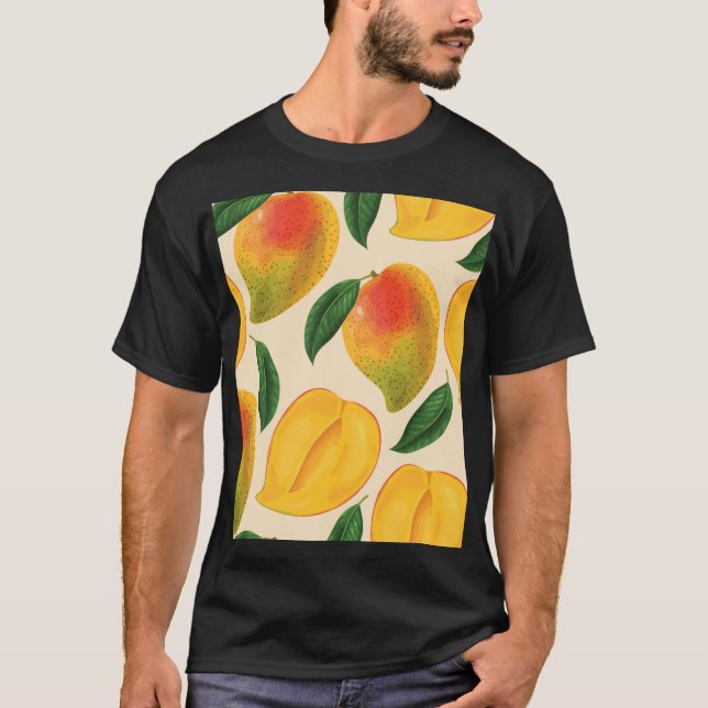 Mango Frucht Nahtloses Muster T-Shirt (Vorderseite)