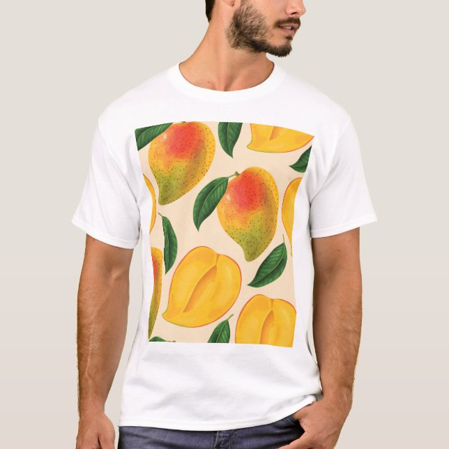 Mango Frucht Nahtloses Muster T-Shirt (Vorderseite)