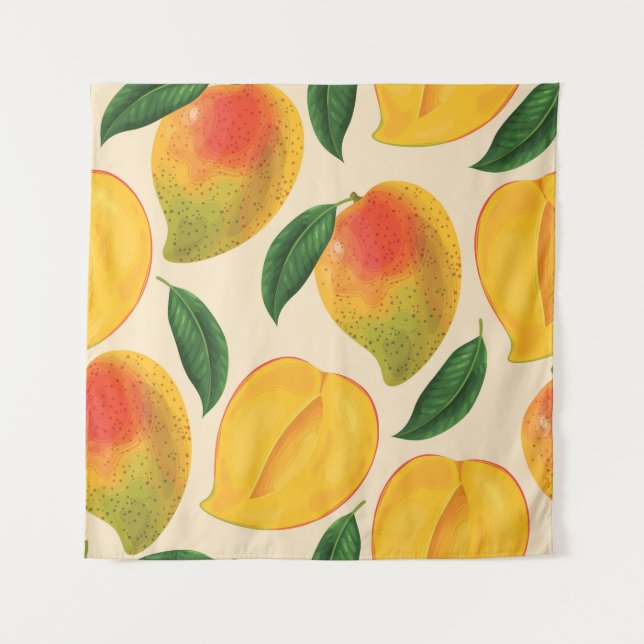 Mango Frucht Nahtloses Muster Wandteppich (Vorderseite)