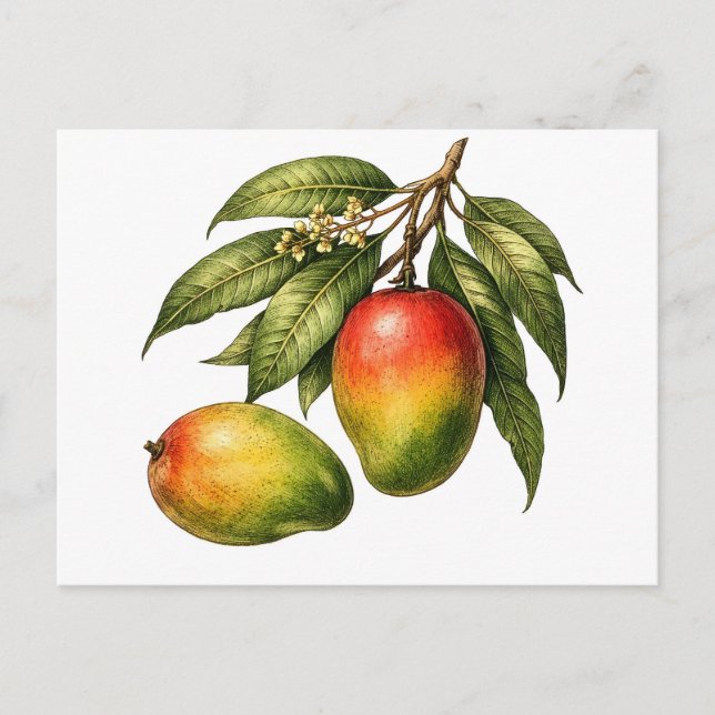 Mango-Fruchtzweig im Vintage-Stil Postkarte (Vorderseite)